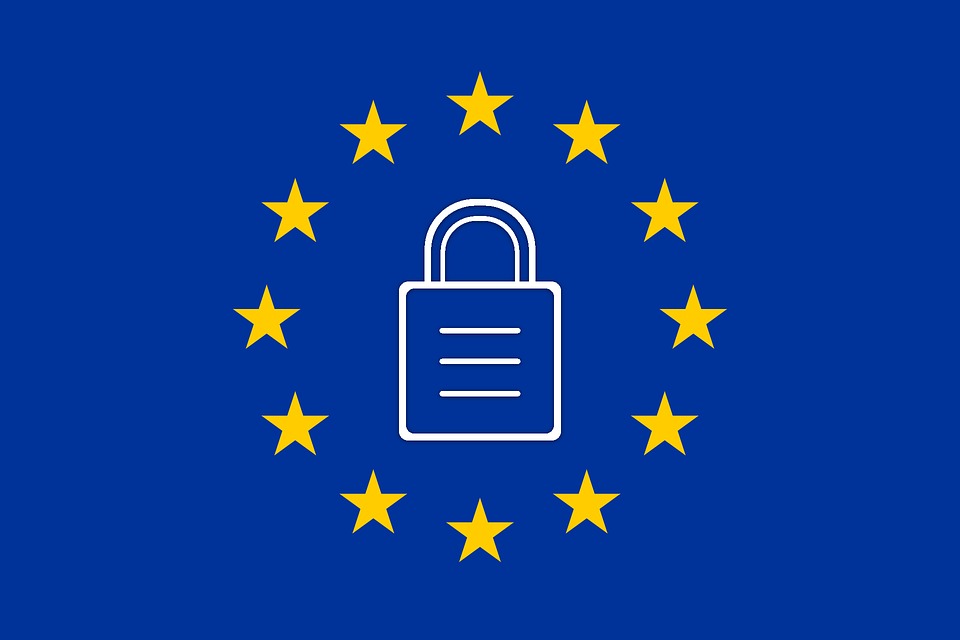 Flag of European Union with a padlock at the centre